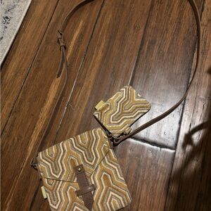 JOYN Crossbody Bag Purse Brown & Gold Geometric Summer Travel BOHO